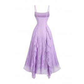 Elegant Off-Shoulder Lace Dress with Ruffle Hem and Bow Detail - Pink Floral Pattern, Sleeveless Summer Dress for Women, Perfect for Casual or Formal Occasions, Formal Attire | Offshoulder Dress | Lace Fabric